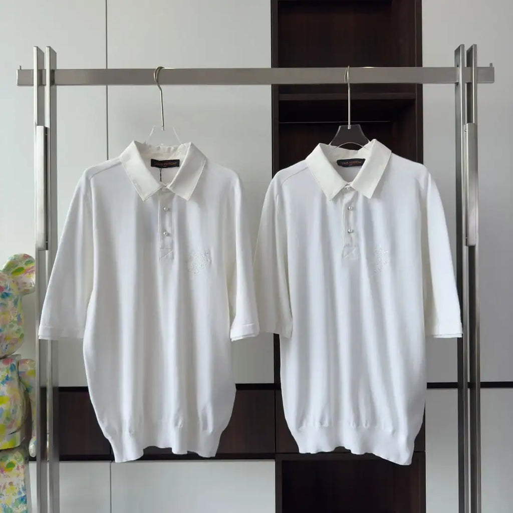 EMBROIDERED SHORT-SLEEVED COTTON BLEND POLO SHIRT IN WHITE – LVTS141