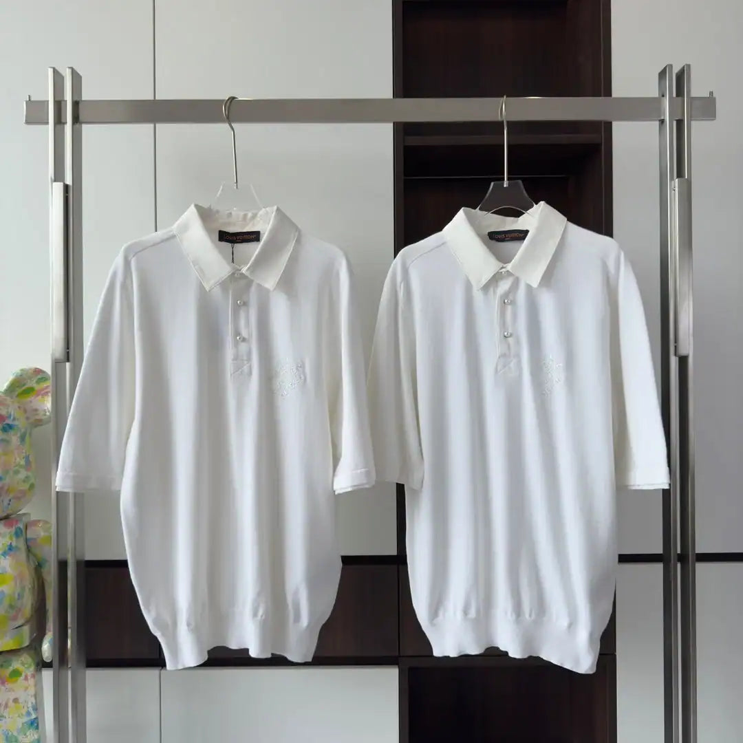 EMBROIDERED SHORT-SLEEVED COTTON BLEND POLO SHIRT IN WHITE – LVTS141