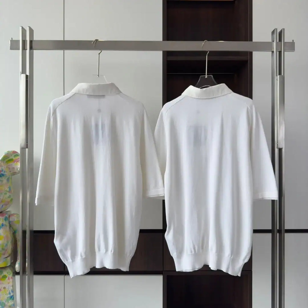EMBROIDERED SHORT-SLEEVED COTTON BLEND POLO SHIRT IN WHITE – LVTS141