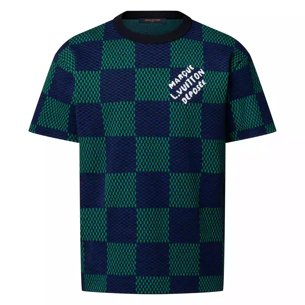 JACQUARD DAMIER SHORT-SLEEVED COTTON CREWNECK – LVTS131