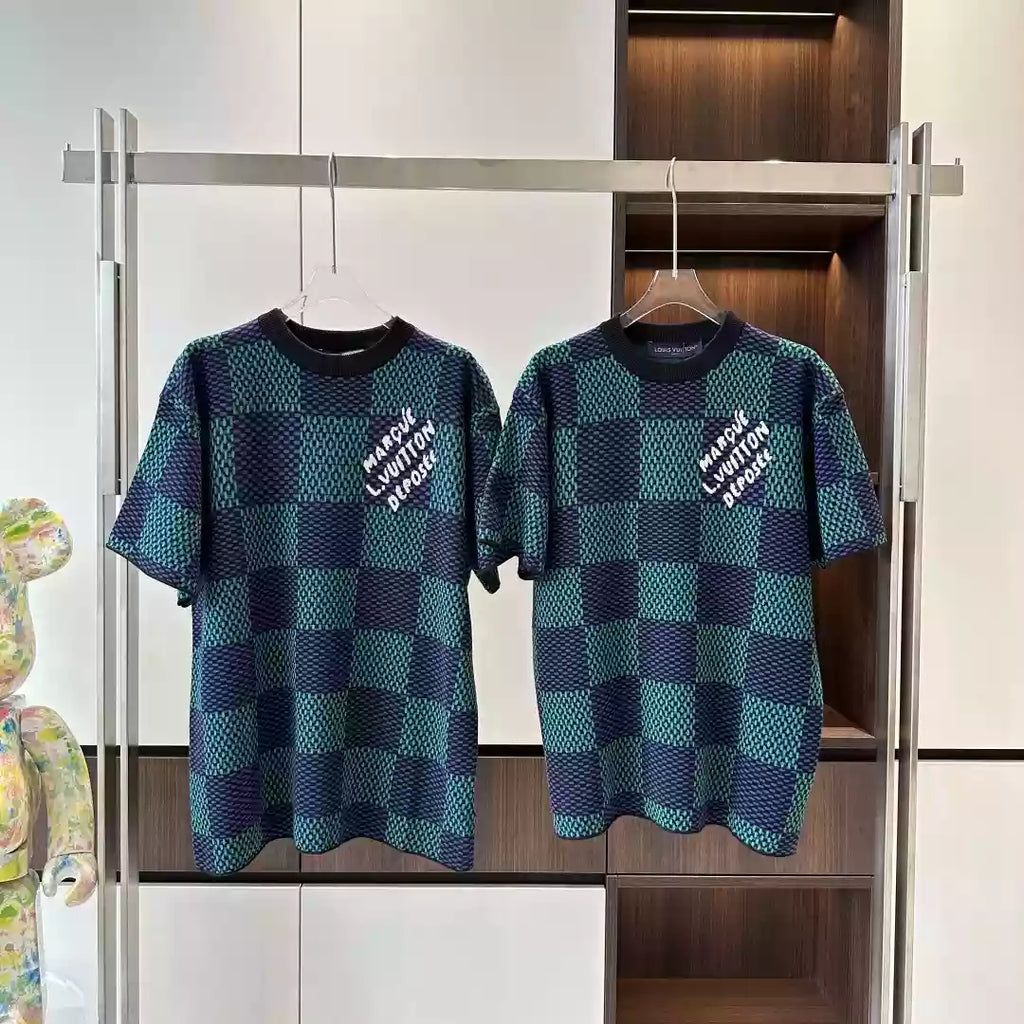 JACQUARD DAMIER SHORT-SLEEVED COTTON CREWNECK – LVTS131