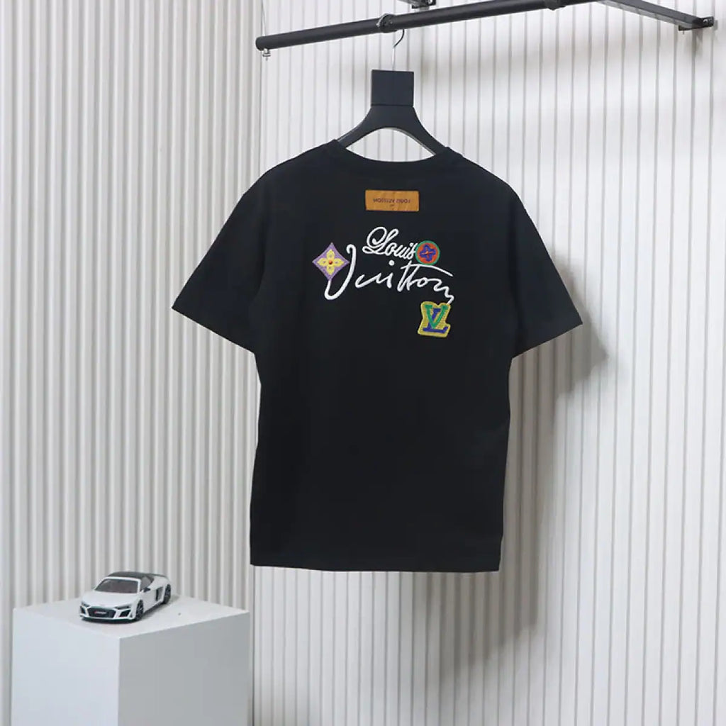 LOUIS VUITTON 25SS FLORAL LETTERING EMBROIDERED T-SHIRT BLACK – LVTS199