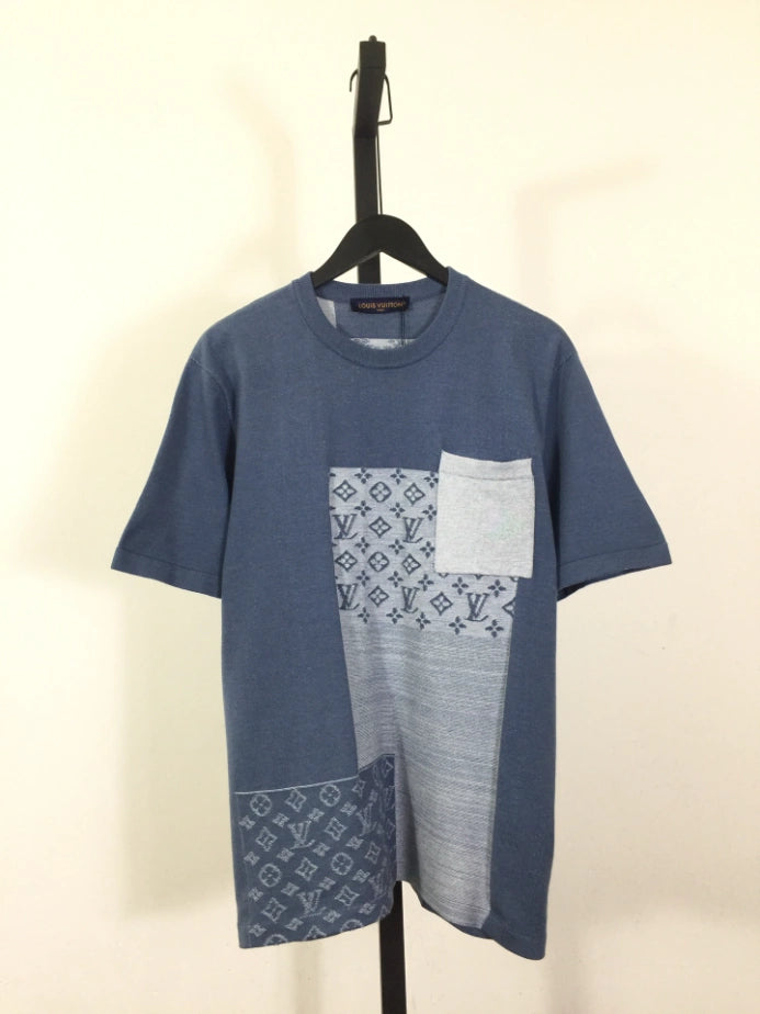 LOUIS VUITTON KNITTED PATCHWORK DENIM SHORT-SLEEVED CREWNECK – LVTS252