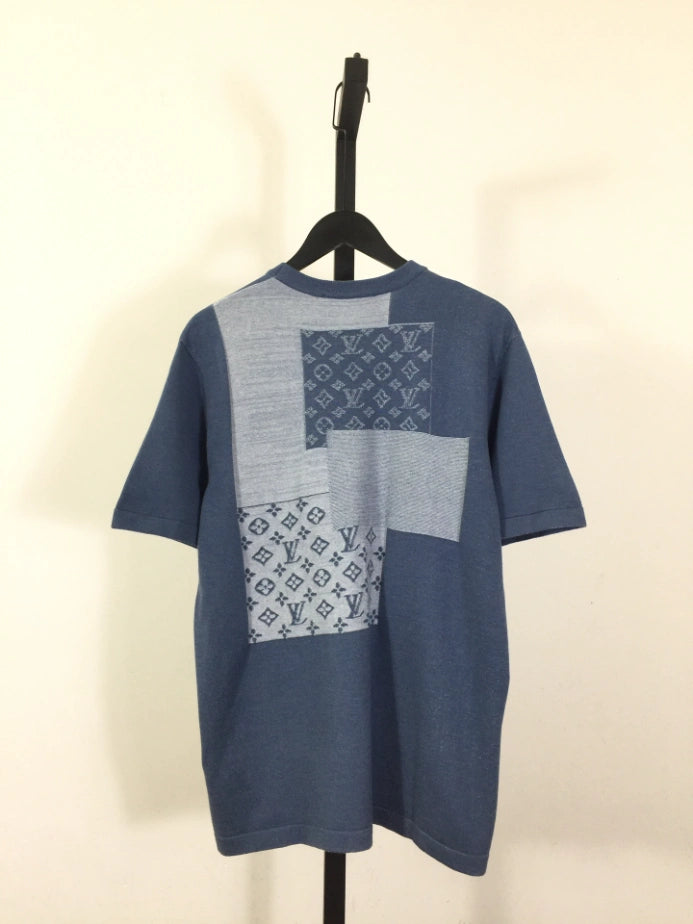 LOUIS VUITTON KNITTED PATCHWORK DENIM SHORT-SLEEVED CREWNECK – LVTS252