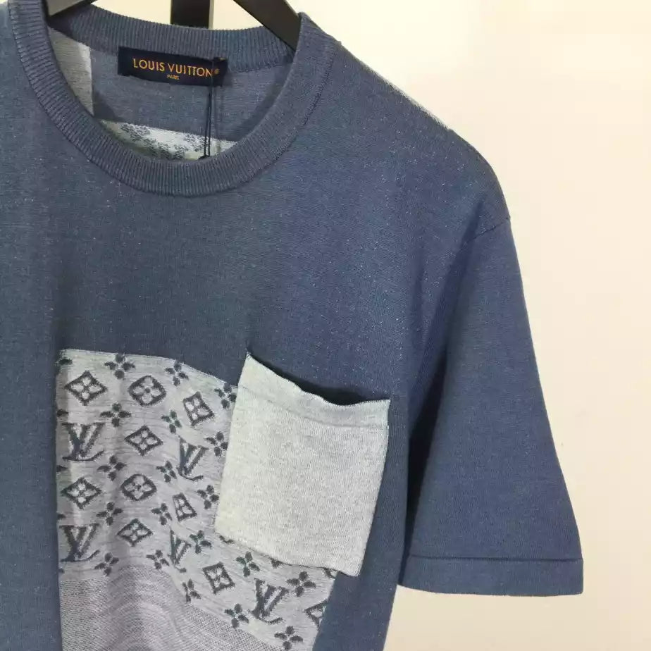LOUIS VUITTON KNITTED PATCHWORK DENIM SHORT-SLEEVED CREWNECK – LVTS252