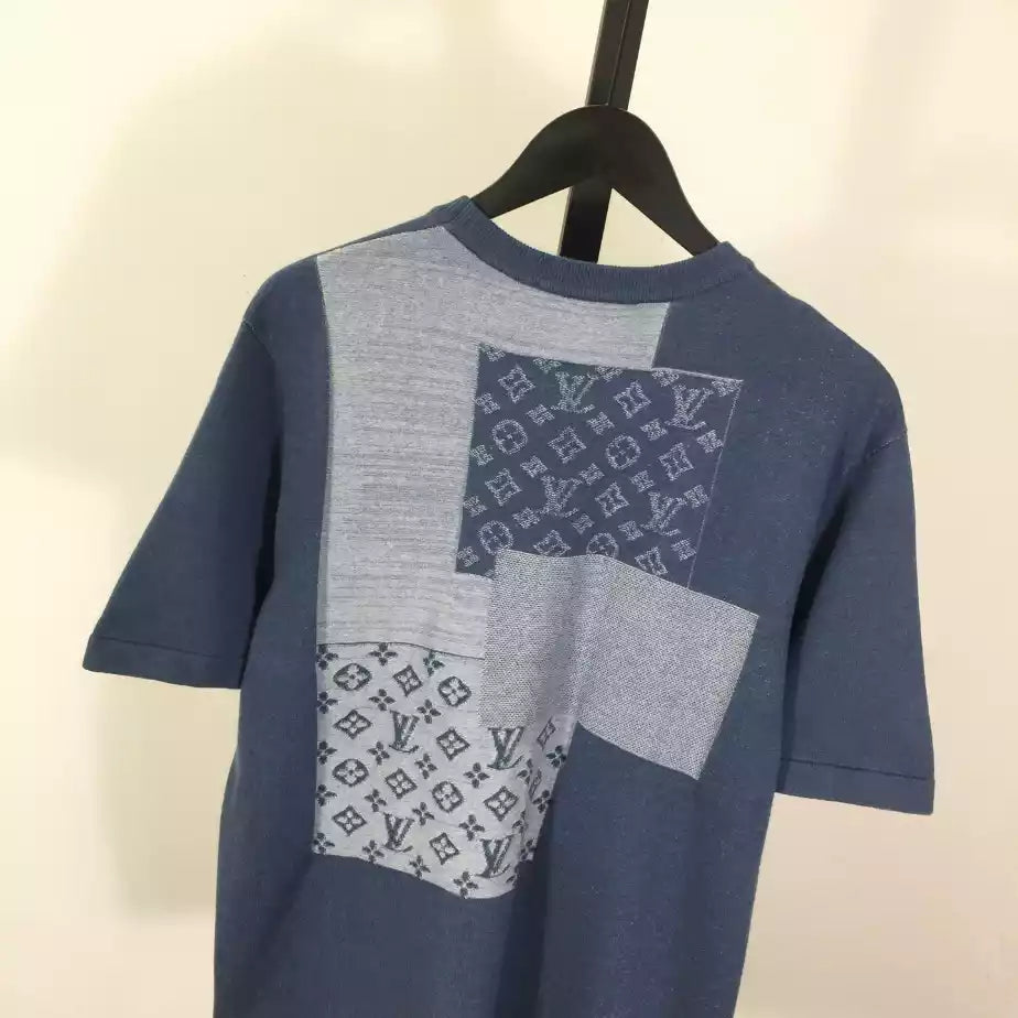 LOUIS VUITTON KNITTED PATCHWORK DENIM SHORT-SLEEVED CREWNECK – LVTS252