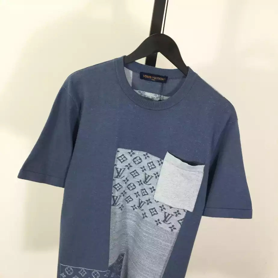 LOUIS VUITTON KNITTED PATCHWORK DENIM SHORT-SLEEVED CREWNECK – LVTS252