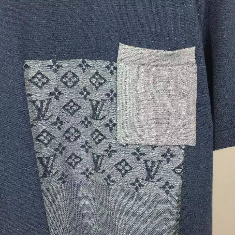LOUIS VUITTON KNITTED PATCHWORK DENIM SHORT-SLEEVED CREWNECK – LVTS252
