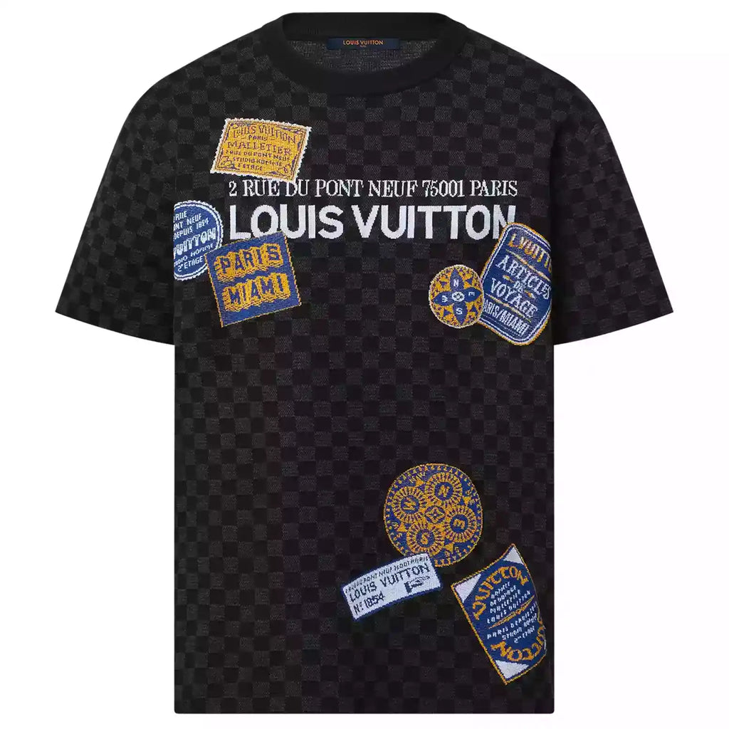 LV ART PRINTED DAMIER COTTON T-SHIRT IN BLACK – LVTS107