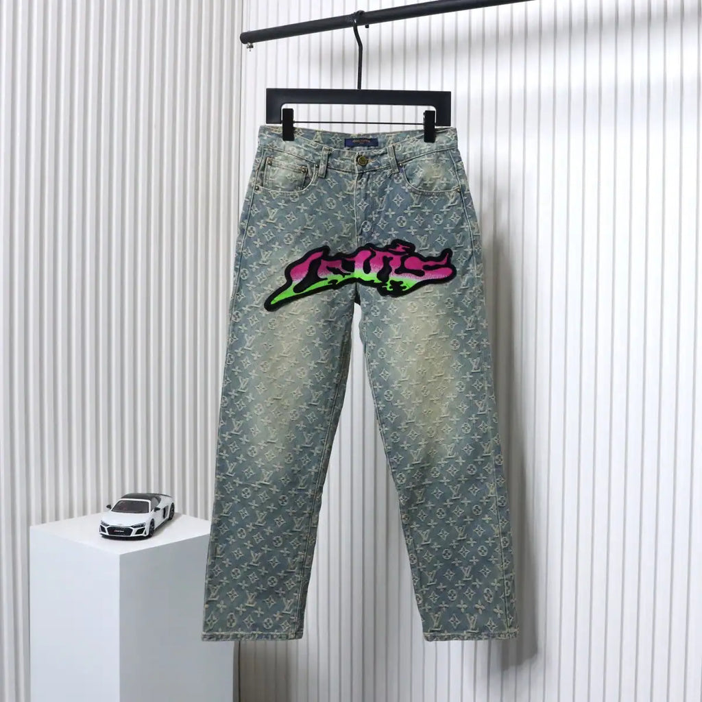 Louis Vuitton Graffiti Gradient Embroidery Jeans Vintage Blue – LVJ002