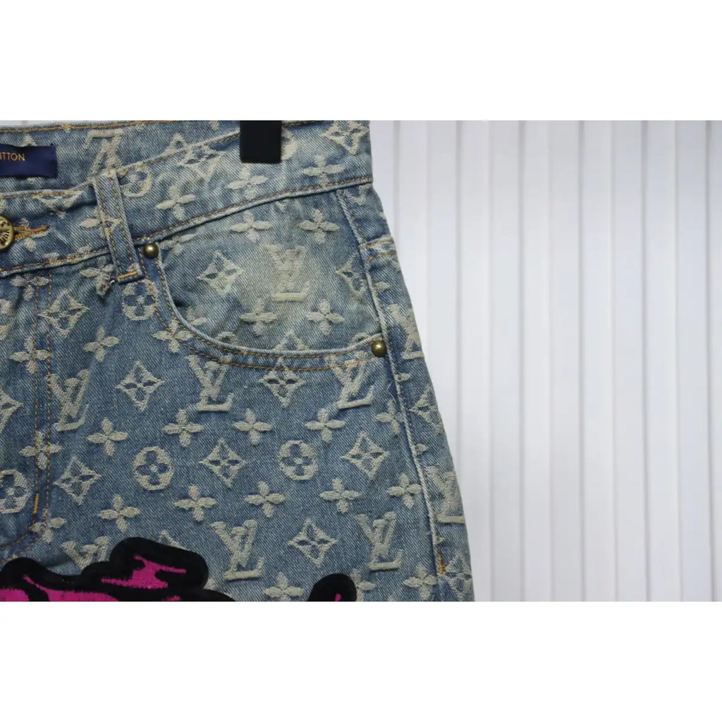 Louis Vuitton Graffiti Gradient Embroidery Jeans Vintage Blue – LVJ002