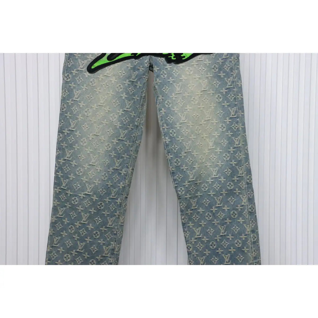 Louis Vuitton Graffiti Gradient Embroidery Jeans Vintage Blue – LVJ002