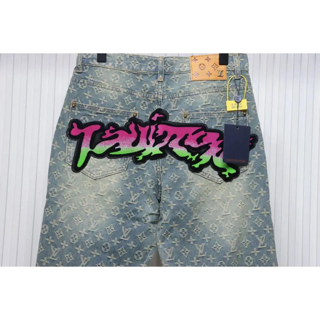 Louis Vuitton Graffiti Gradient Embroidery Jeans Vintage Blue – LVJ002