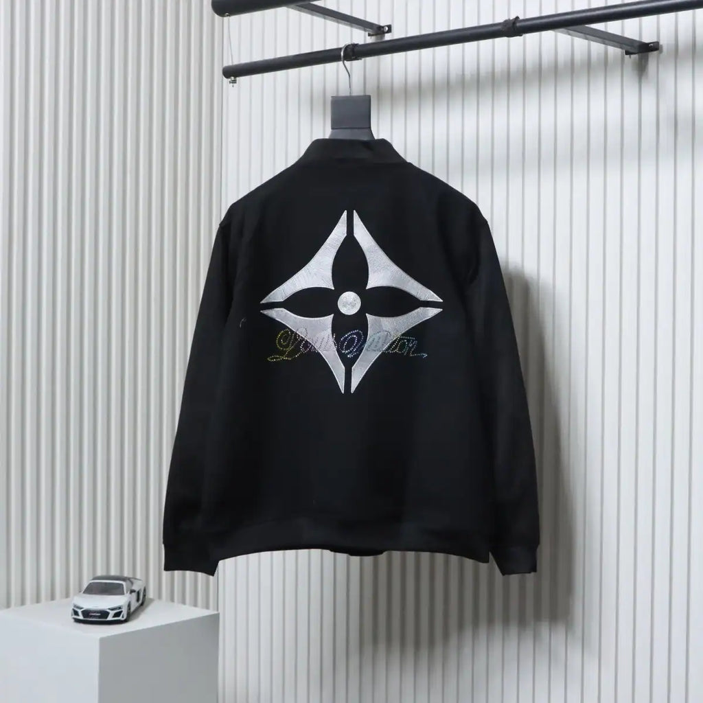 Louis Vuitton Leather and Rhinestone Waisted Baseball Jacket Black – LVC96