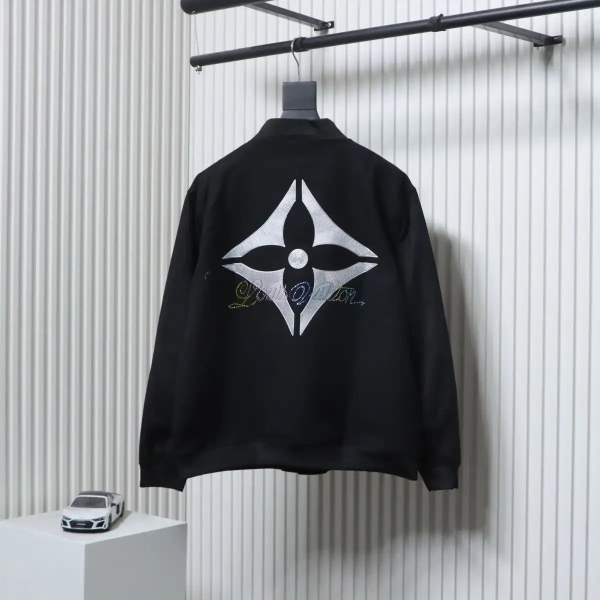 Louis Vuitton Leather and Rhinestone Waisted Baseball Jacket Black – LVC96
