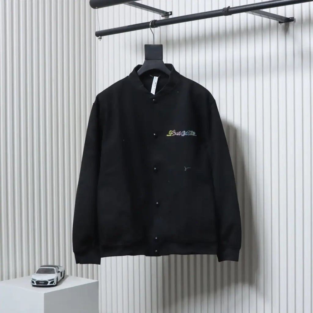 Louis Vuitton Leather and Rhinestone Waisted Baseball Jacket Black – LVC96