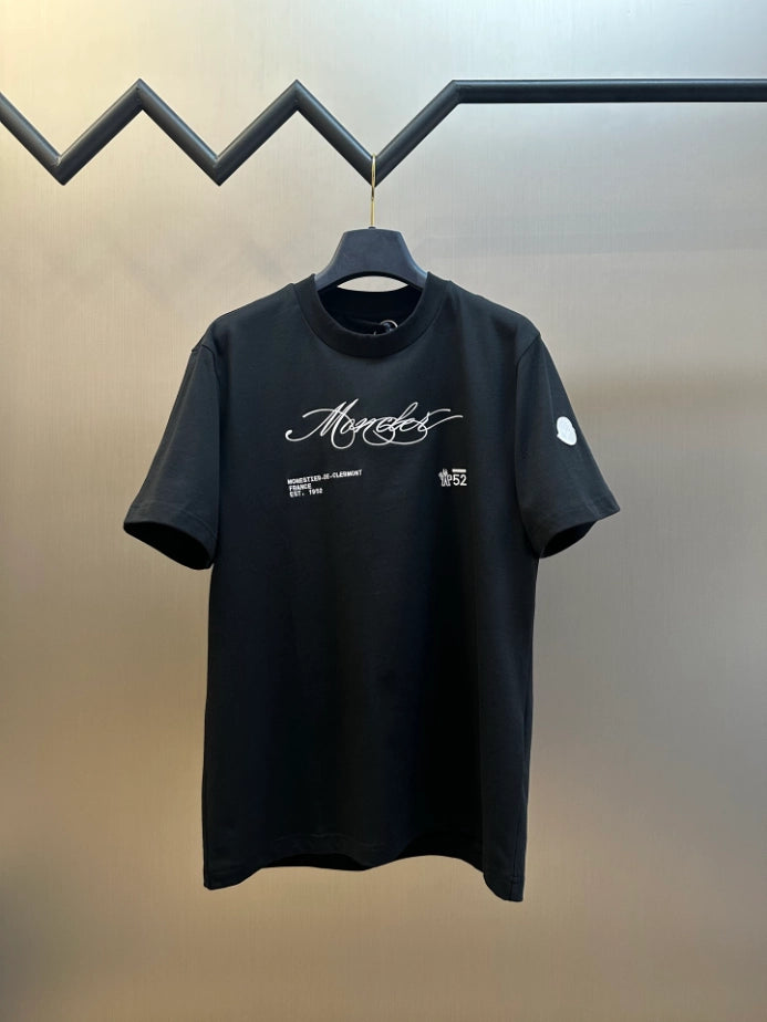 MONCLER BLACK EMBROIDERED CURSIVE LOGO COTTON T-SHIRT – MCT031