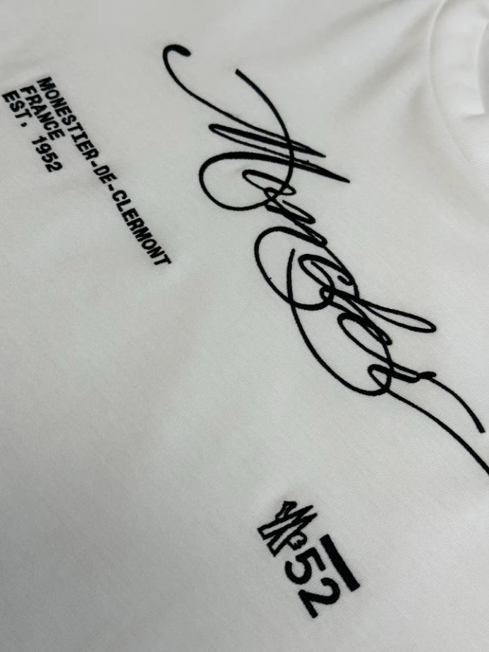 MONCLER WHITE EMBROIDERED CURSIVE LOGO COTTON T-SHIRT – MCT032