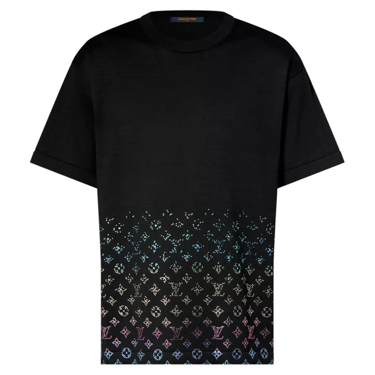MONOGRAM GRADIENT EMBELLISHED SHORT-SLEEVED CREWNECK IN BLACK – LVTS117