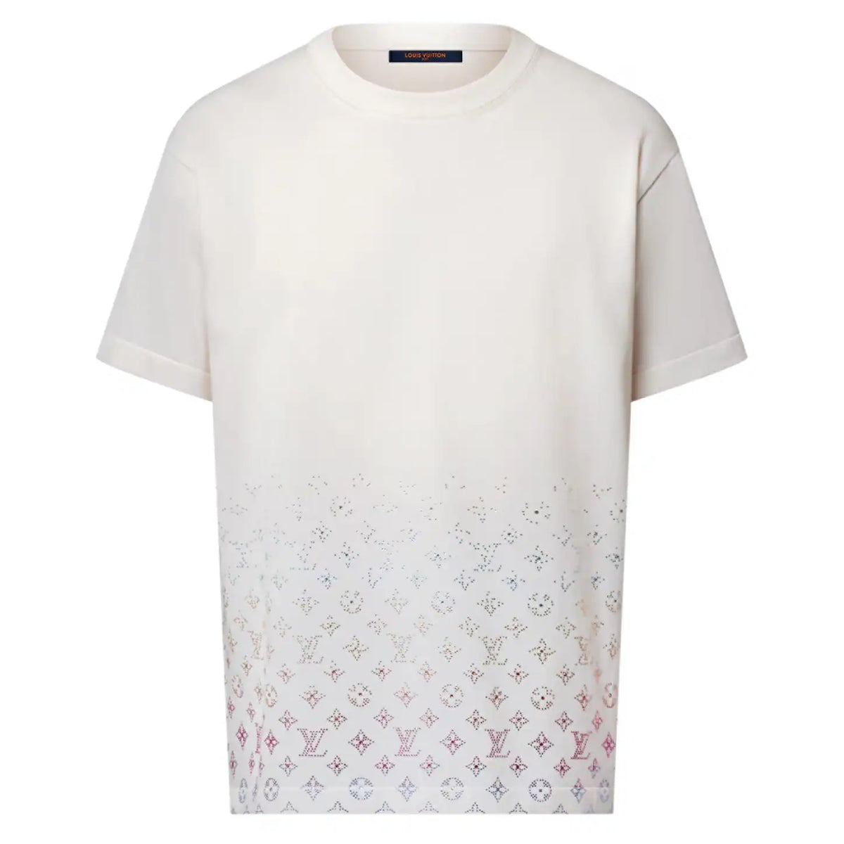 MONOGRAM GRADIENT EMBELLISHED SHORT-SLEEVED CREWNECK IN MILKY WHITE – LVTS118