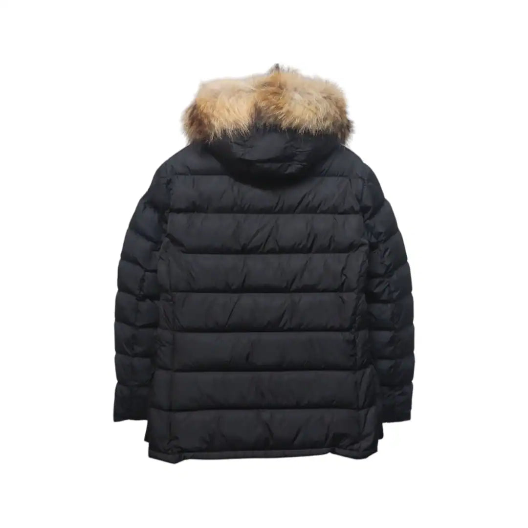 Moncler Mid-Length Hooded Fur Collar Button Down Jacket Black – MC163