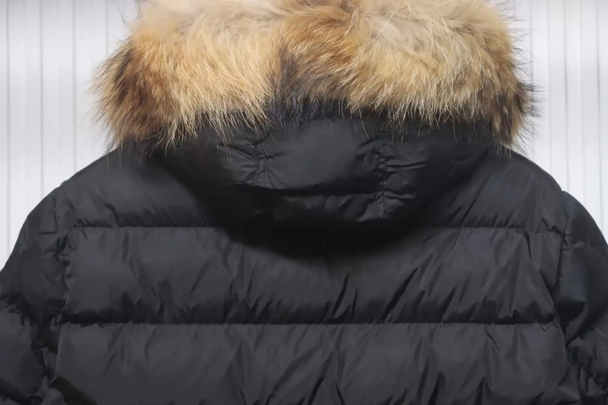Moncler Mid-Length Hooded Fur Collar Button Down Jacket Black – MC163