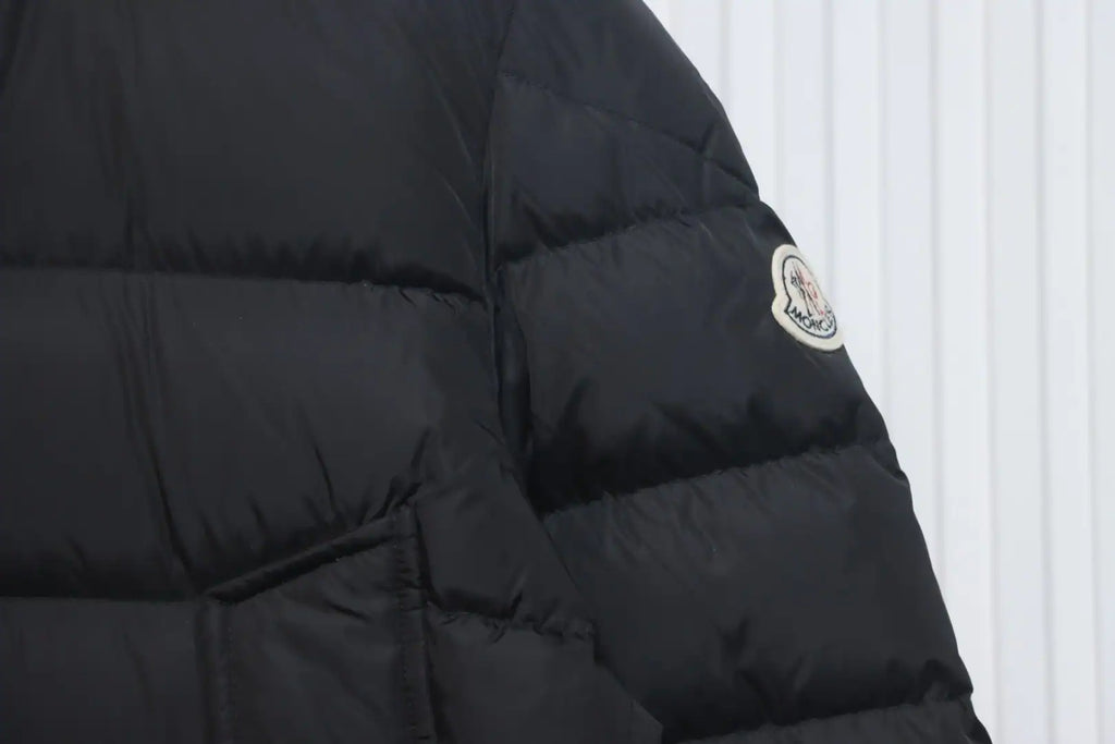 Moncler Mid-Length Hooded Fur Collar Button Down Jacket Black – MC163