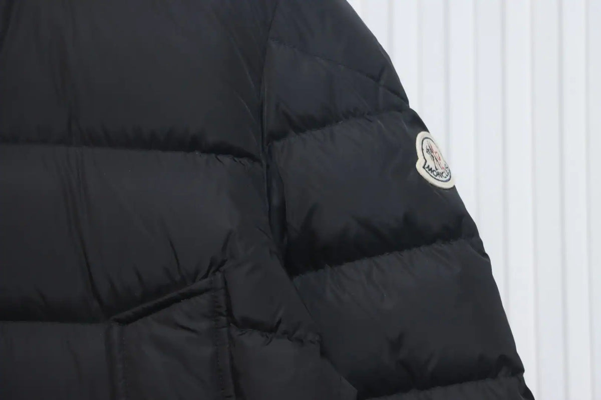 Moncler Mid-Length Hooded Fur Collar Button Down Jacket Black – MC163