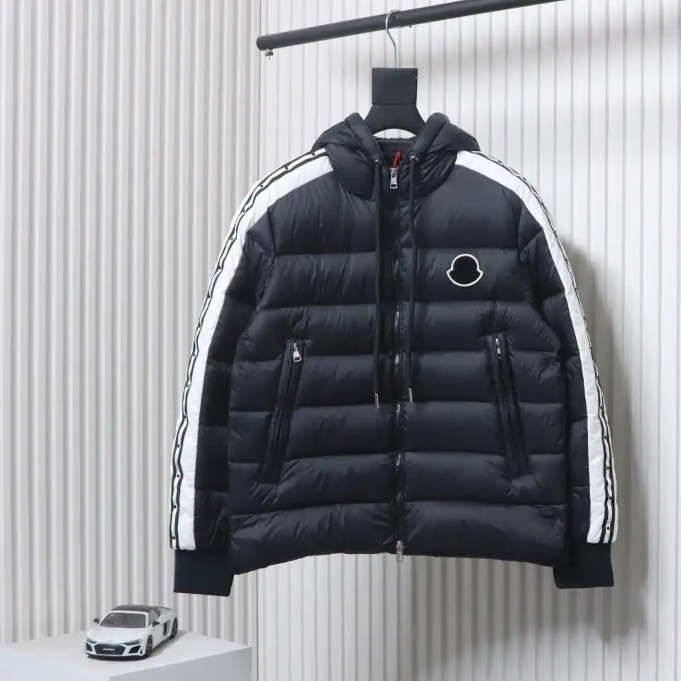 Moncler Stellaire Hooded Black and White Colorblock Down Jacket – MC173