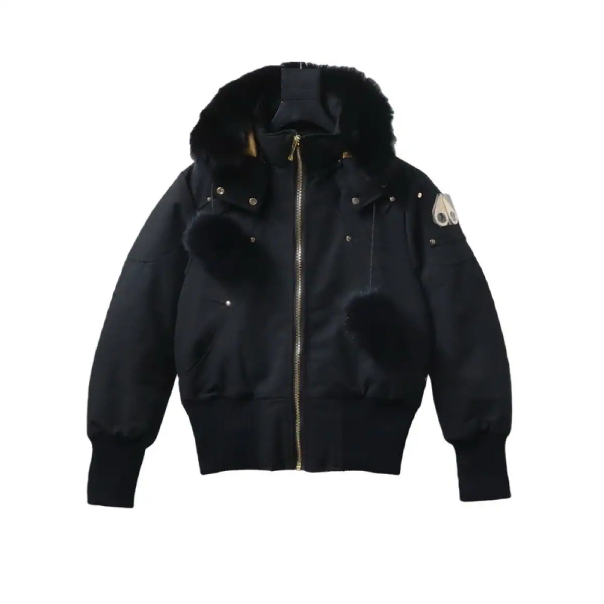 Moose Knuckles Cloud Bomber Black Jacket with Detachable Hood and Shearling Trim In Milkyway – MKC006