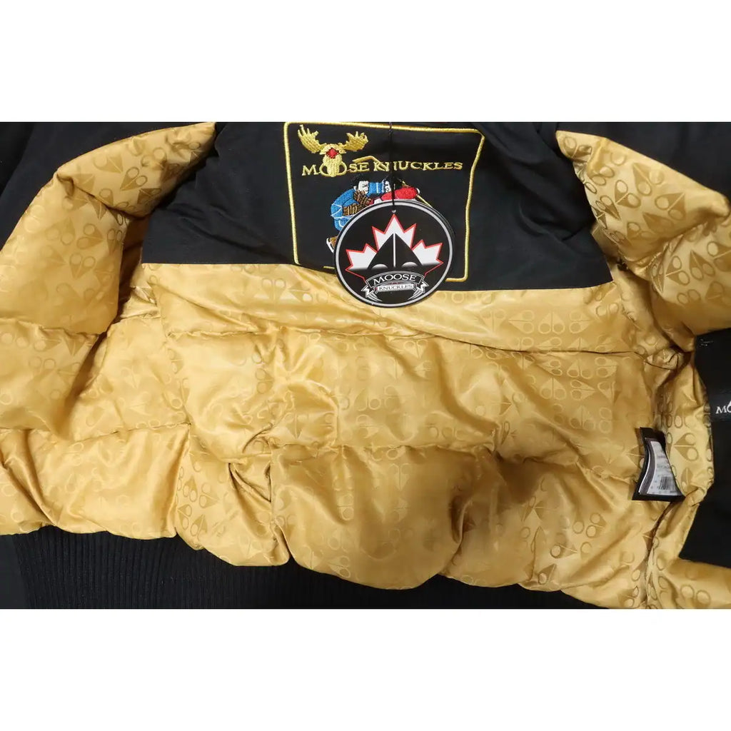Moose Knuckles Cloud Bomber Black Jacket with Detachable Hood and Shearling Trim In Milkyway – MKC006