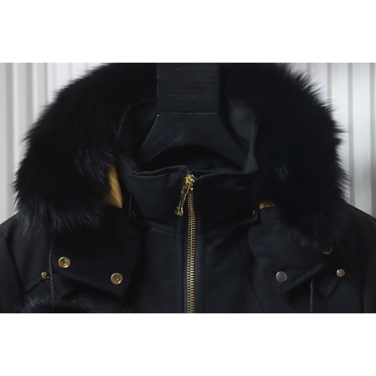 Moose Knuckles Cloud Bomber Black Jacket with Detachable Hood and Shearling Trim In Milkyway – MKC006