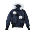 Moose Knuckles Cloud Bomber Navy Jacket with Detachable Hood and Shearling Trim In Milkyway – MKC010