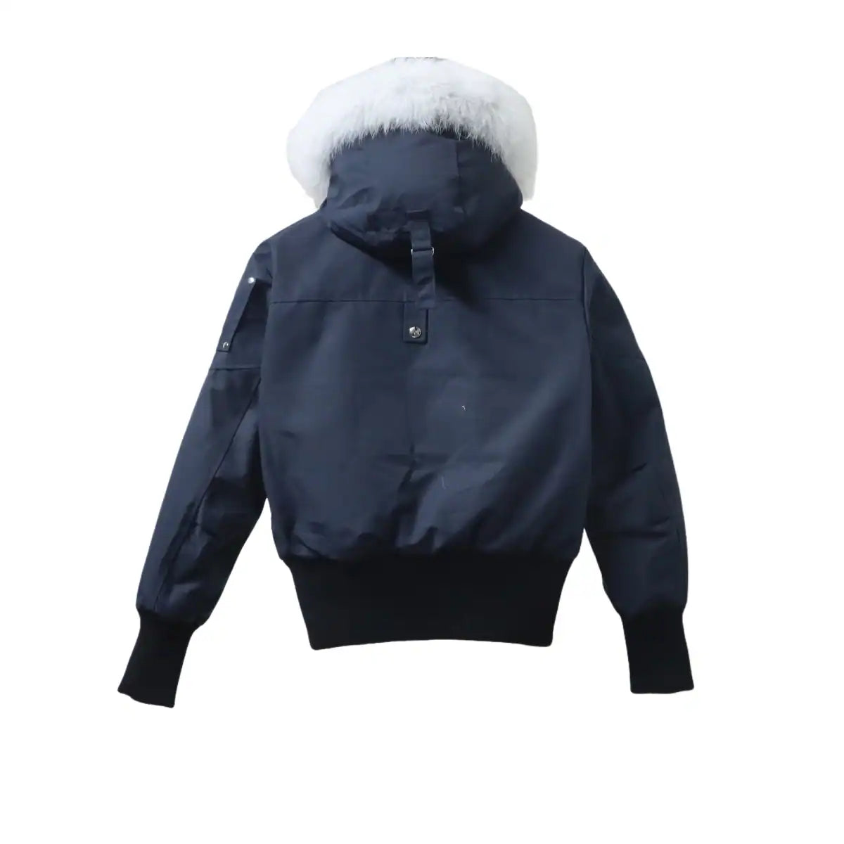 Moose Knuckles Cloud Bomber Navy Jacket with Detachable Hood and Shearling Trim In Milkyway – MKC010