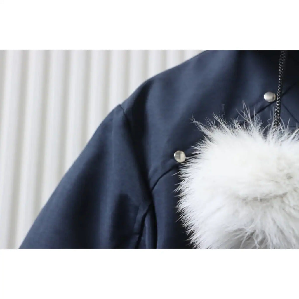 Moose Knuckles Cloud Bomber Navy Jacket with Detachable Hood and Shearling Trim In Milkyway – MKC010