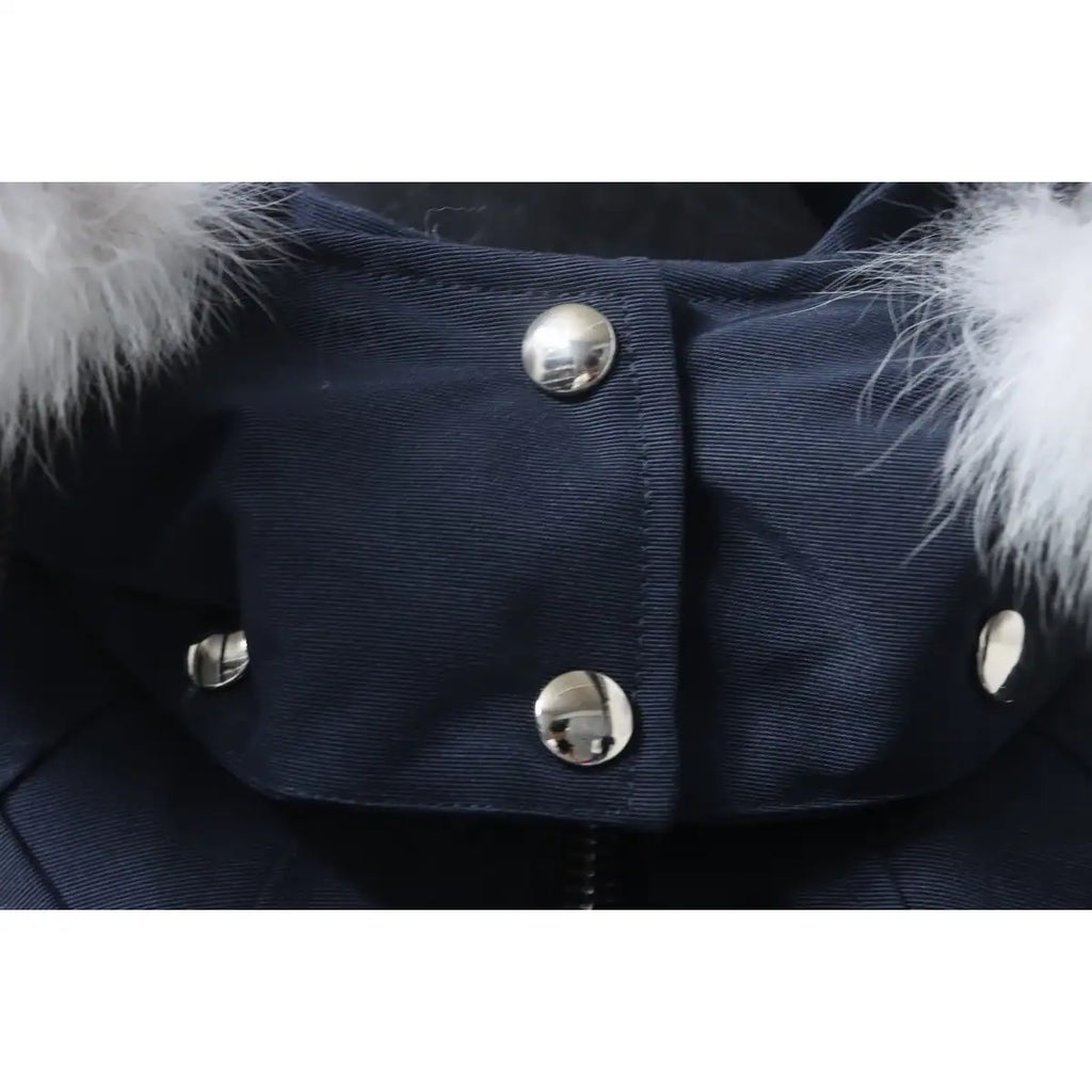 Moose Knuckles Cloud Bomber Navy Jacket with Detachable Hood and Shearling Trim In Milkyway – MKC010