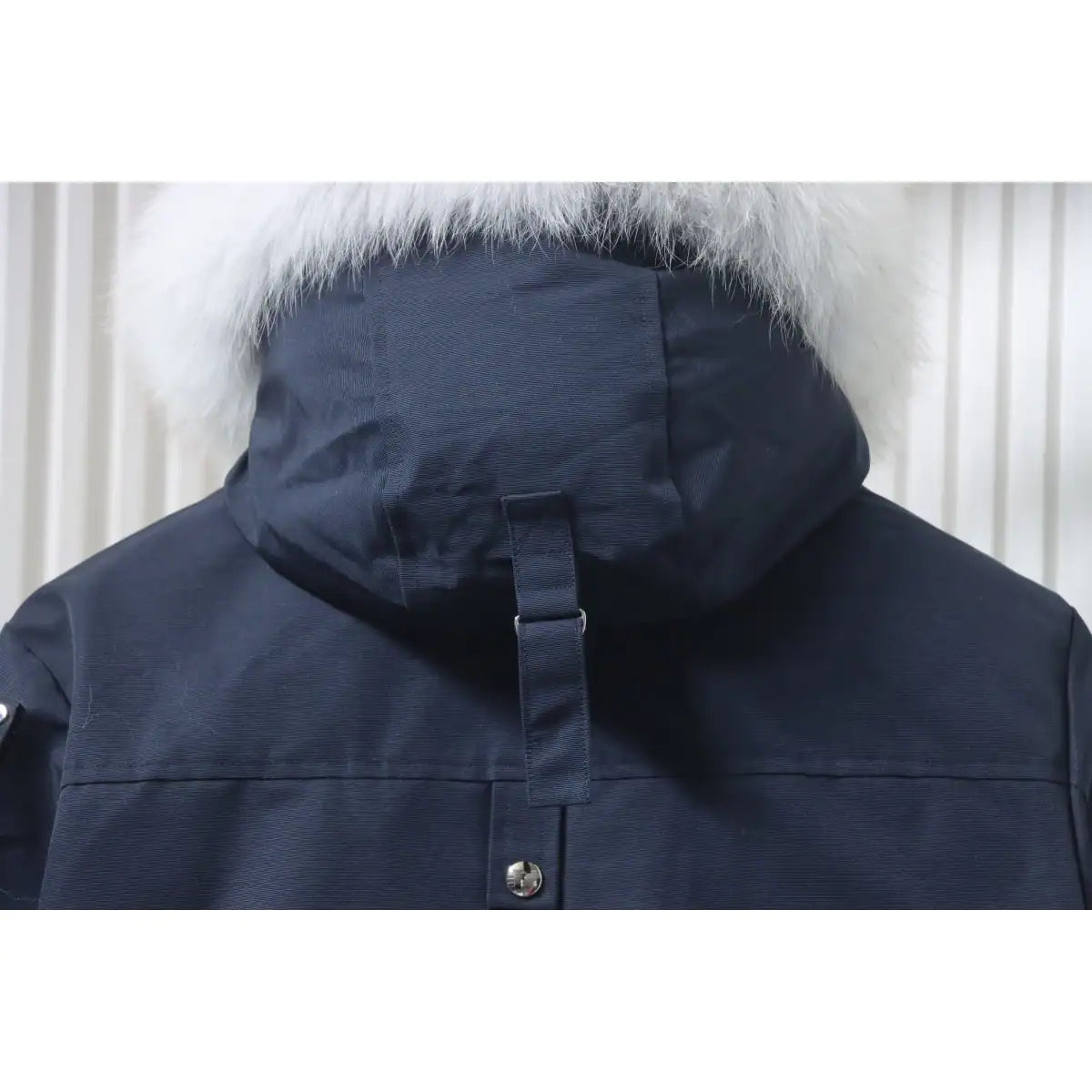 Moose Knuckles Cloud Bomber Navy Jacket with Detachable Hood and Shearling Trim In Milkyway – MKC010