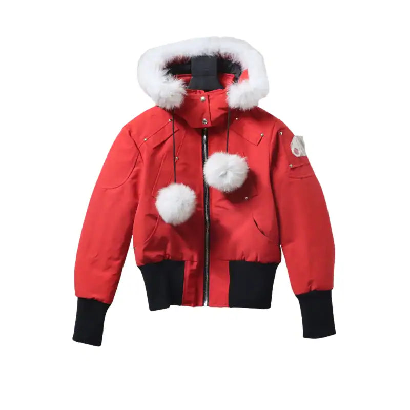 Moose Knuckles Cloud Bomber Red Jacket with Detachable Hood and Shearling Trim In Milkyway – MKC027