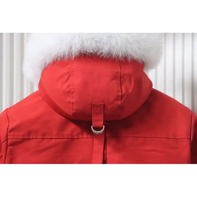 Moose Knuckles Cloud Bomber Red Jacket with Detachable Hood and Shearling Trim In Milkyway – MKC027