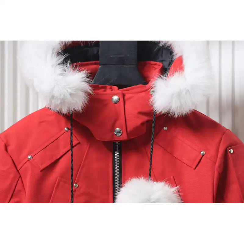 Moose Knuckles Cloud Bomber Red Jacket with Detachable Hood and Shearling Trim In Milkyway – MKC027
