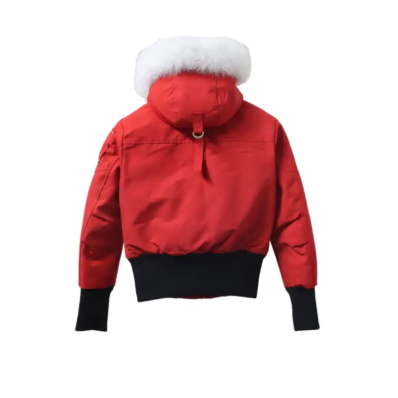 Moose Knuckles Cloud Bomber Red Jacket with Detachable Hood and Shearling Trim In Milkyway – MKC027