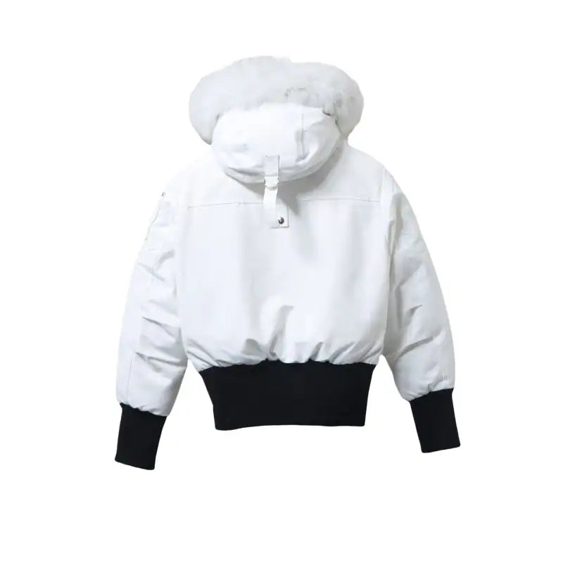 Moose Knuckles Cloud Bomber White Jacket with Detachable Hood and Shearling Trim In Milkyway – MKC028