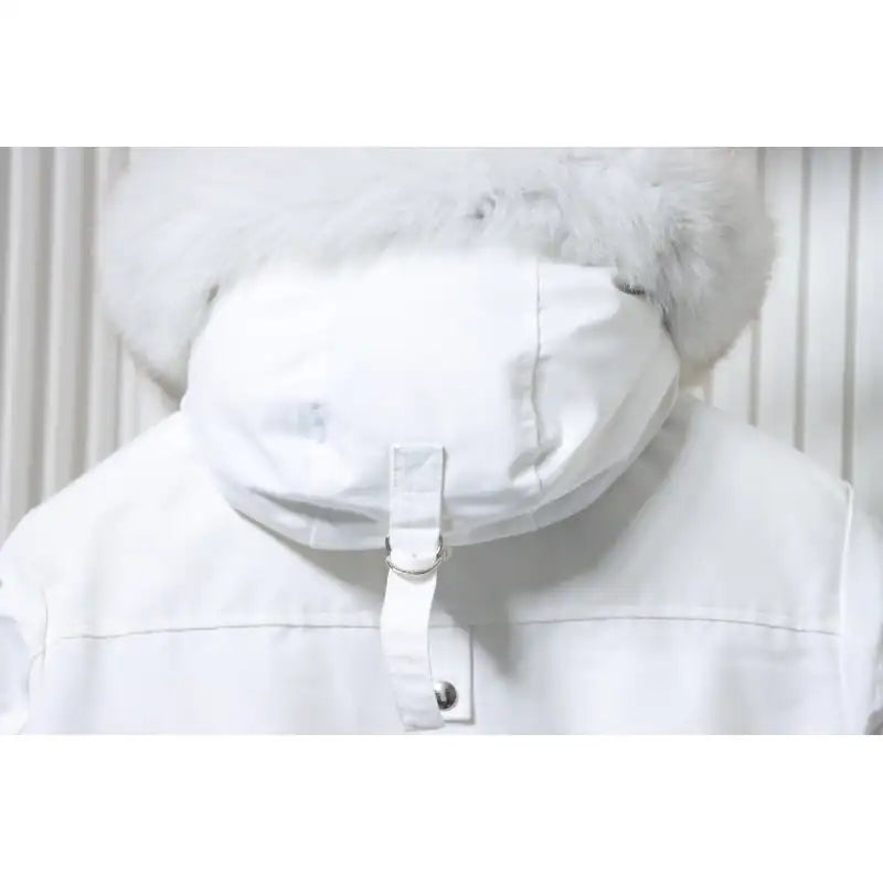 Moose Knuckles Cloud Bomber White Jacket with Detachable Hood and Shearling Trim In Milkyway – MKC028