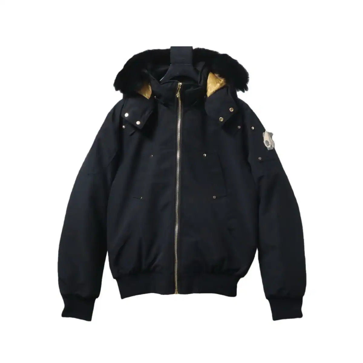 Moose Knuckles Original Ballistic Bomber Jacket Gold Scissors Black Fur – MKC002