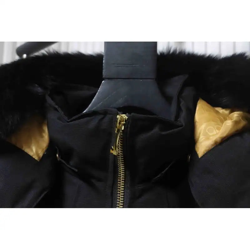 Moose Knuckles Original Ballistic Bomber Jacket Gold Scissors Black Fur – MKC002