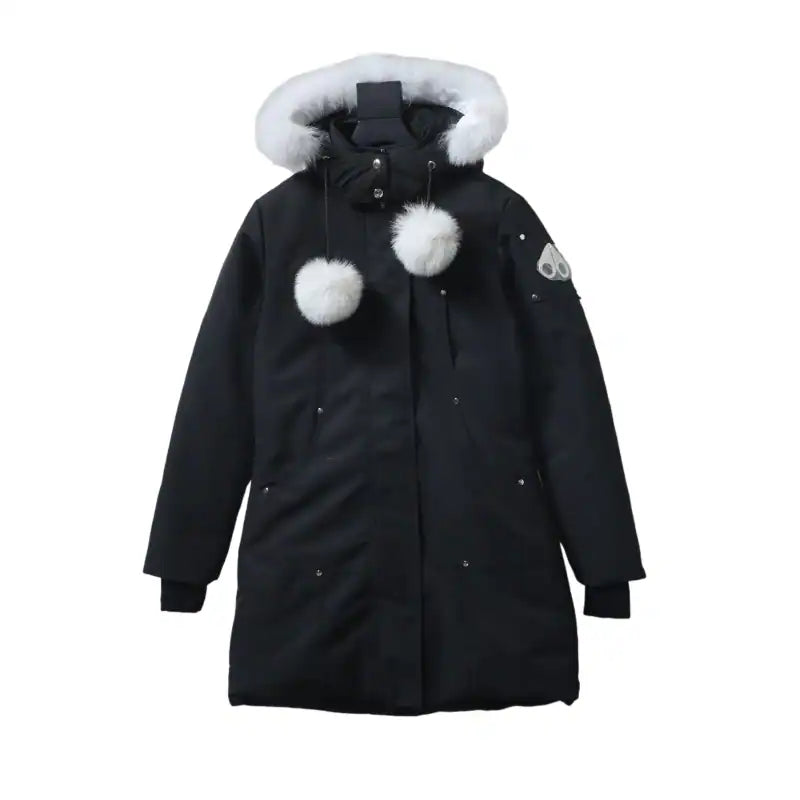 Moose knuckles Women’s Stirling Parka Zip-Up White Fur Jacket Black – MKC031
