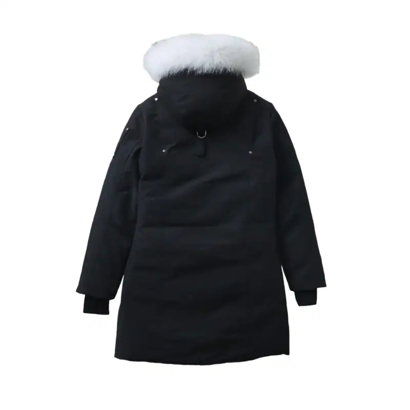 Moose knuckles Women’s Stirling Parka Zip-Up White Fur Jacket Black – MKC031