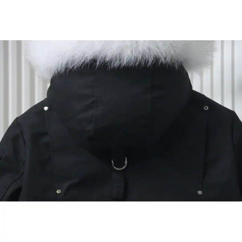 Moose knuckles Women’s Stirling Parka Zip-Up White Fur Jacket Black – MKC031