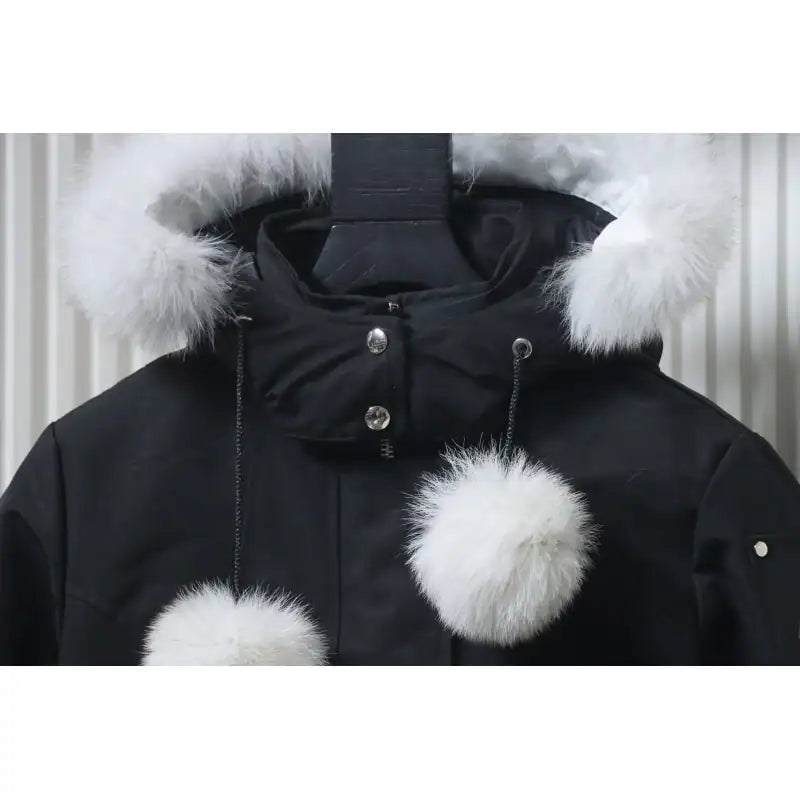 Moose knuckles Women’s Stirling Parka Zip-Up White Fur Jacket Black – MKC031