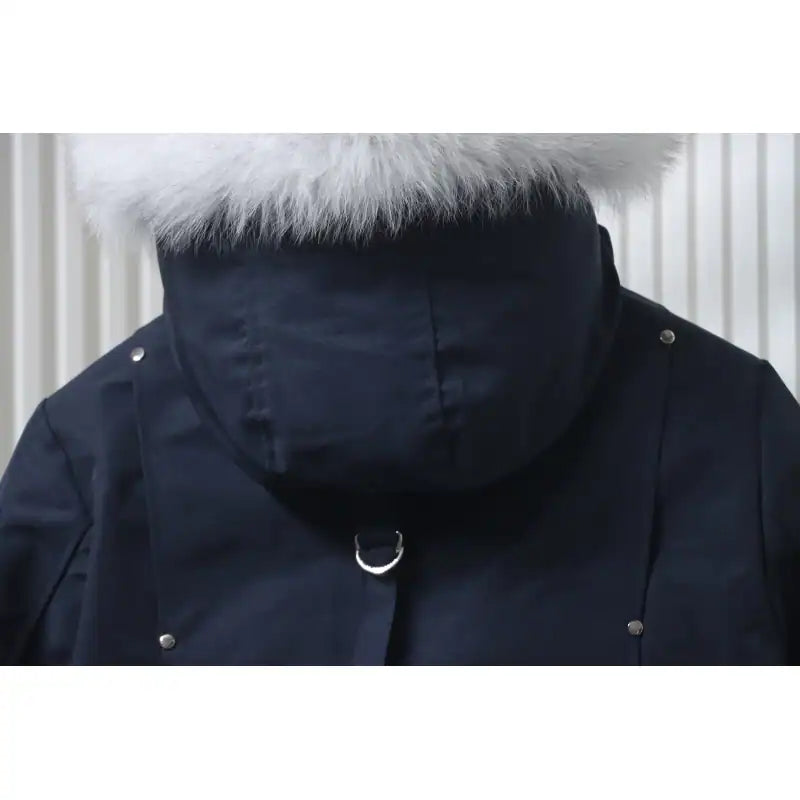 Moose knuckles Women’s Stirling Parka Zip-Up White Fur Jacket Navy – MKC029